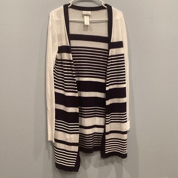 Tommy Bahama Womens Duster Cardigan Small Blue White Open Knit Nautical Beach - Picture 1 of 9